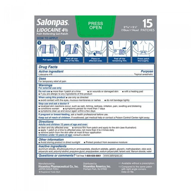Miếng dán Salonpas LIDO.CAINE 4% Gel-Patch 15 miếng 3